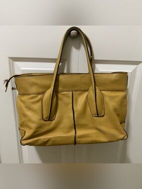 Tod's Mustard Yellow Leather Tote made in italy